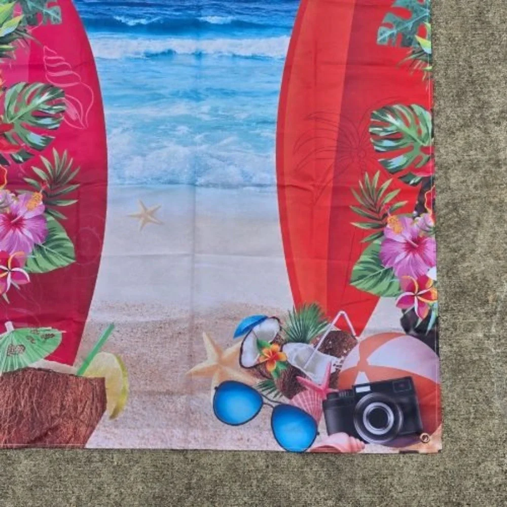 Tropical Luau Beach Party Backdrop Door Banner Surfboard Hibiscus Photo Booth